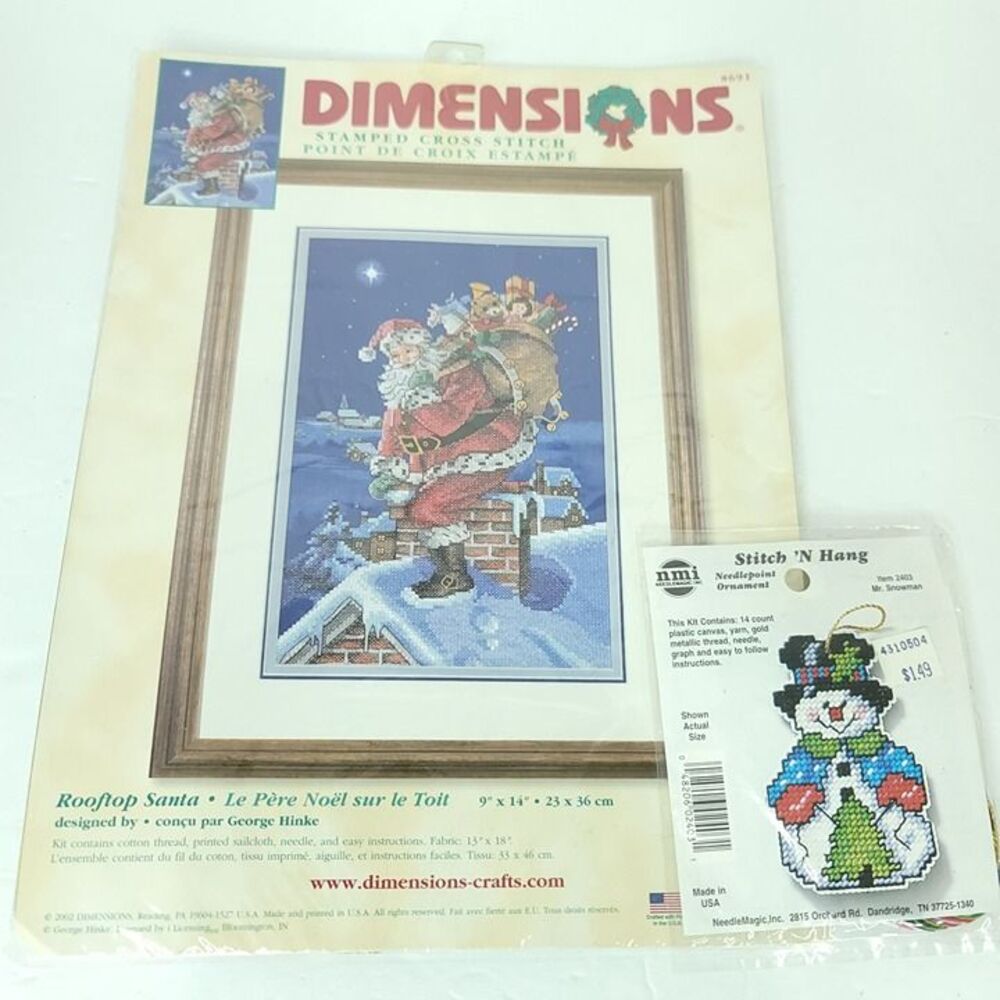 Dimensions Stamped Cross Stitch Kit #8691 Rooftop Santa Claus Xmas Bonus Frosty